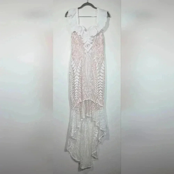 SAINTS + SECRETS OFF SHOULDER LACE DRESS. - Picture 1 of 6